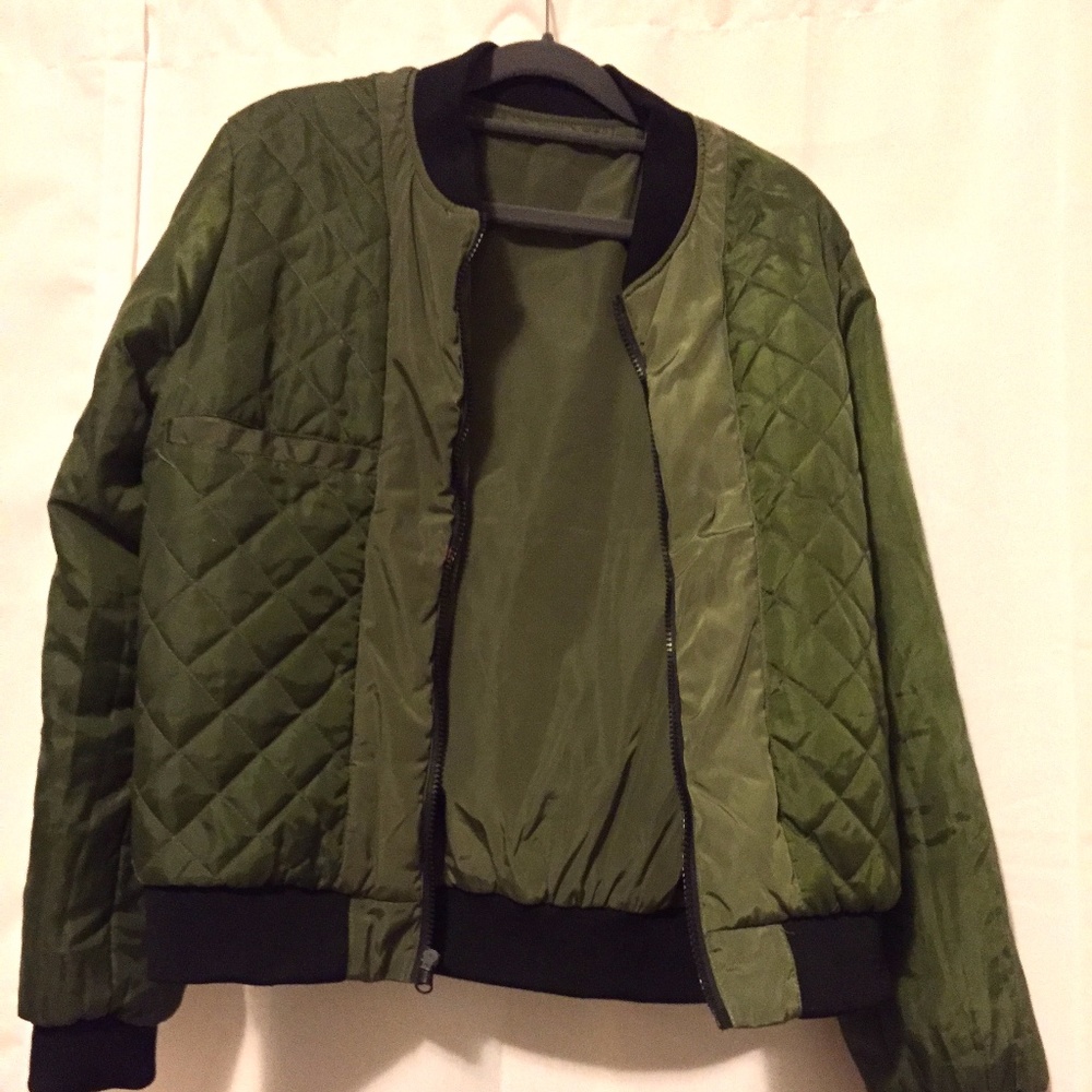 Olive Green Quilted Reversible Bomber Jacket